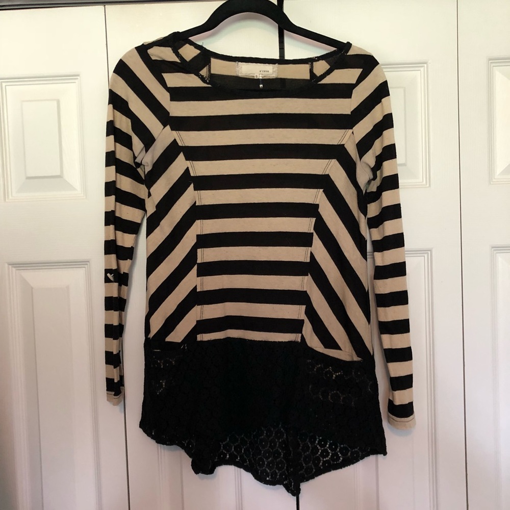 Striped top with lace trim